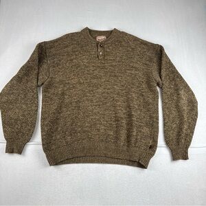 Woolrich Mens Knit Henley Sweater XL  Grandpa Dad Sweater Army Ramie Blend